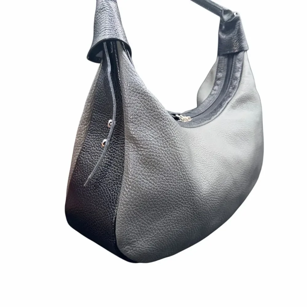 Christina Christi Leather Shoulder Bag Gray Black Handmade in Greece